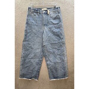 Happy Nature Jeans Womens 29 Blue High Rise Crop Wide Leg Raw Hem Button Fly NEW